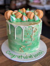Load image into Gallery viewer, Macaron and Meringue Loaded Cake with Gold Leaf detail