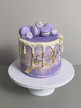Load image into Gallery viewer, Macaron and Meringue Loaded Cake with Gold Leaf detail